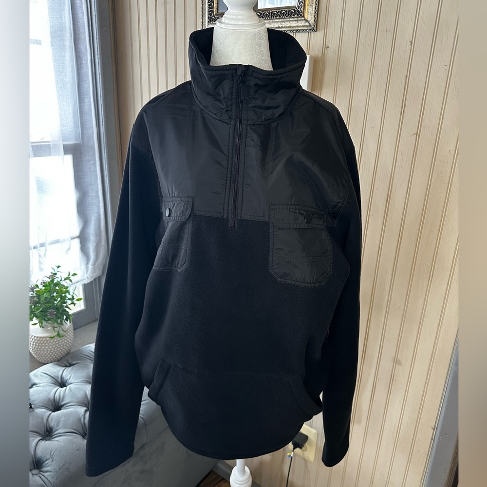 PD&C Black Fleece Quarter Zip Pullover XL Utility Nylon Panel Pockets NWT